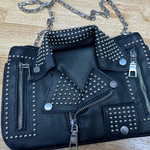 Handbags - Moto Studded Black Leather Shoulder Bag